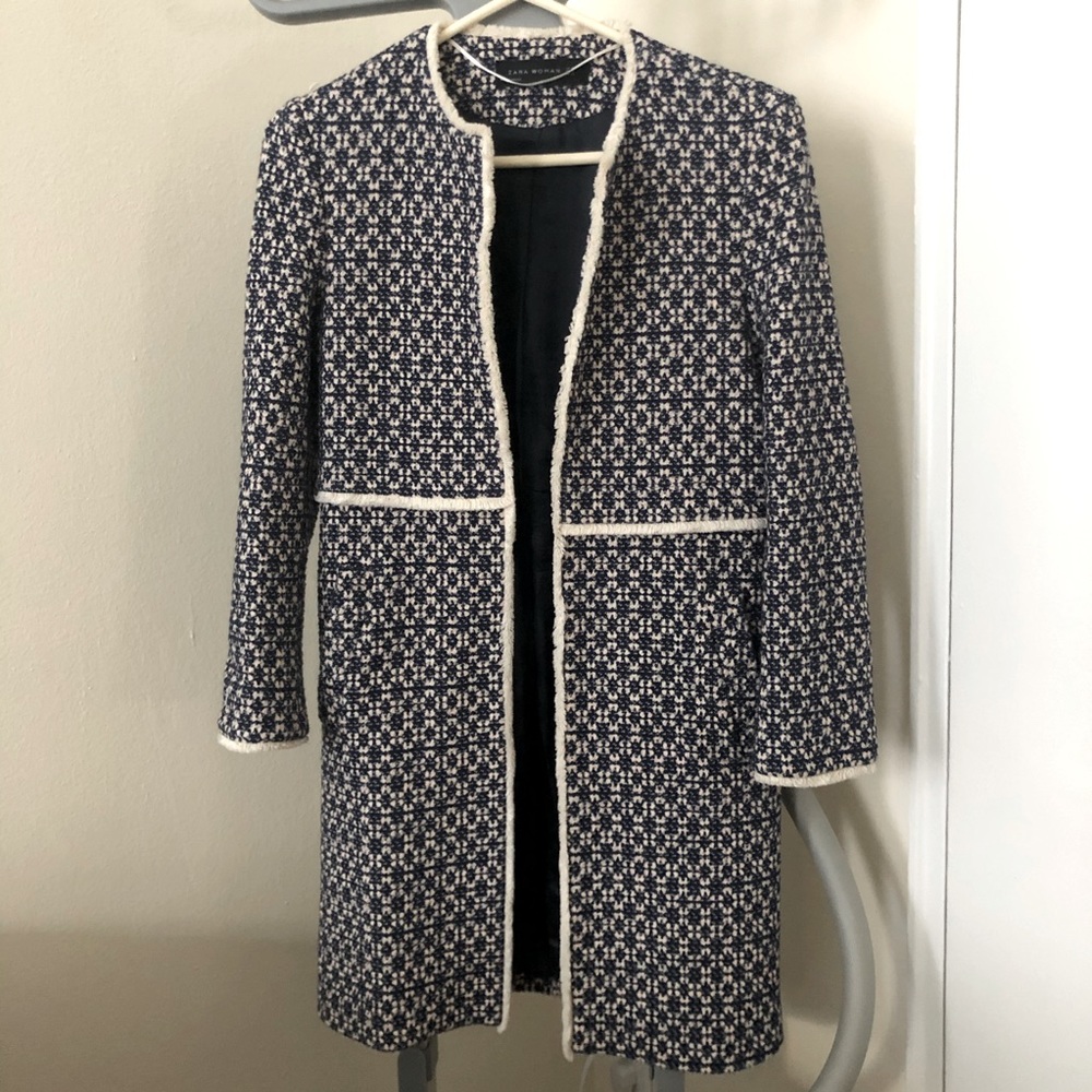 Zara Frayed Printed Long Coat / Jacket XS